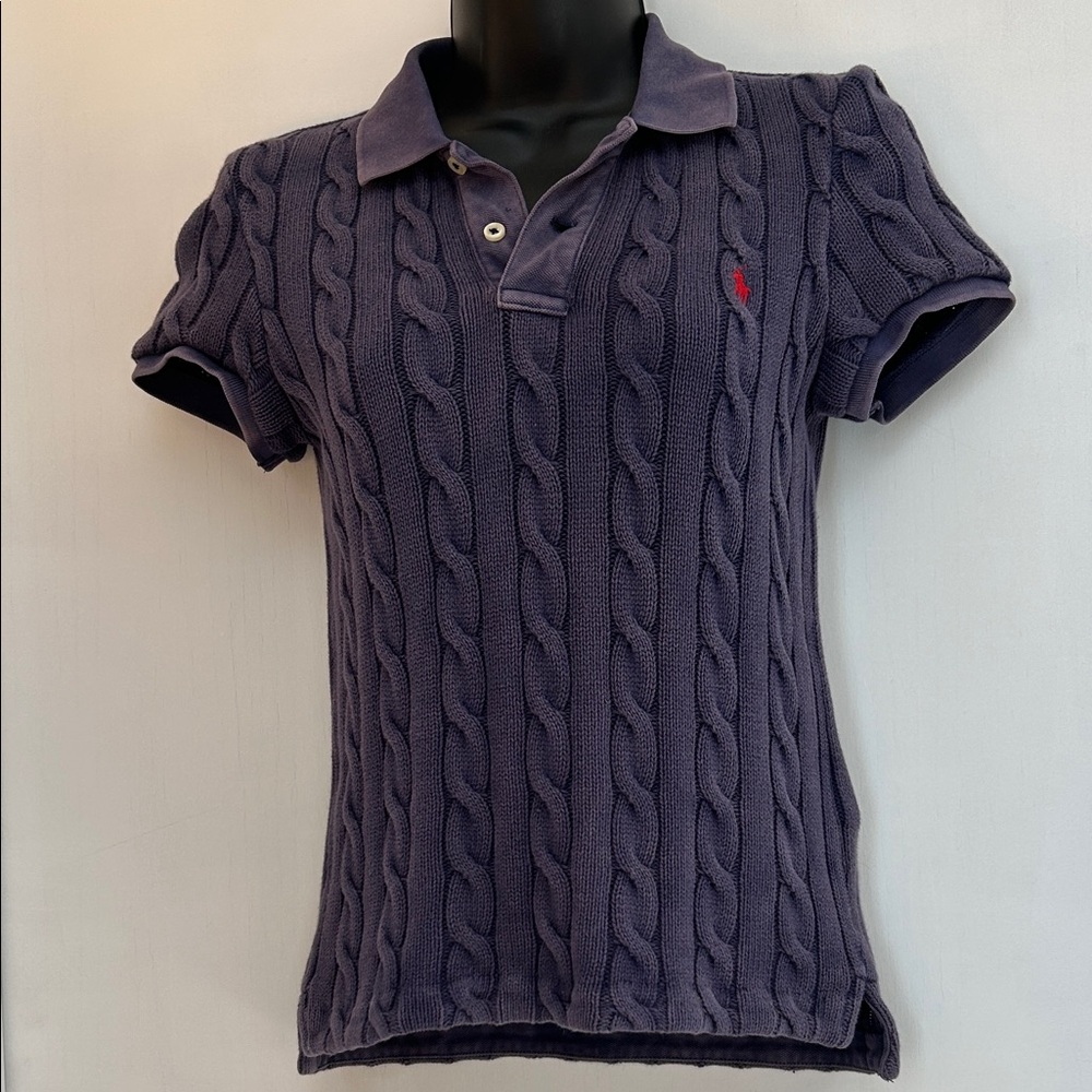 Polo by Ralph Lauren Navy Cable Knit Short Sleeve Polo with Red Pony